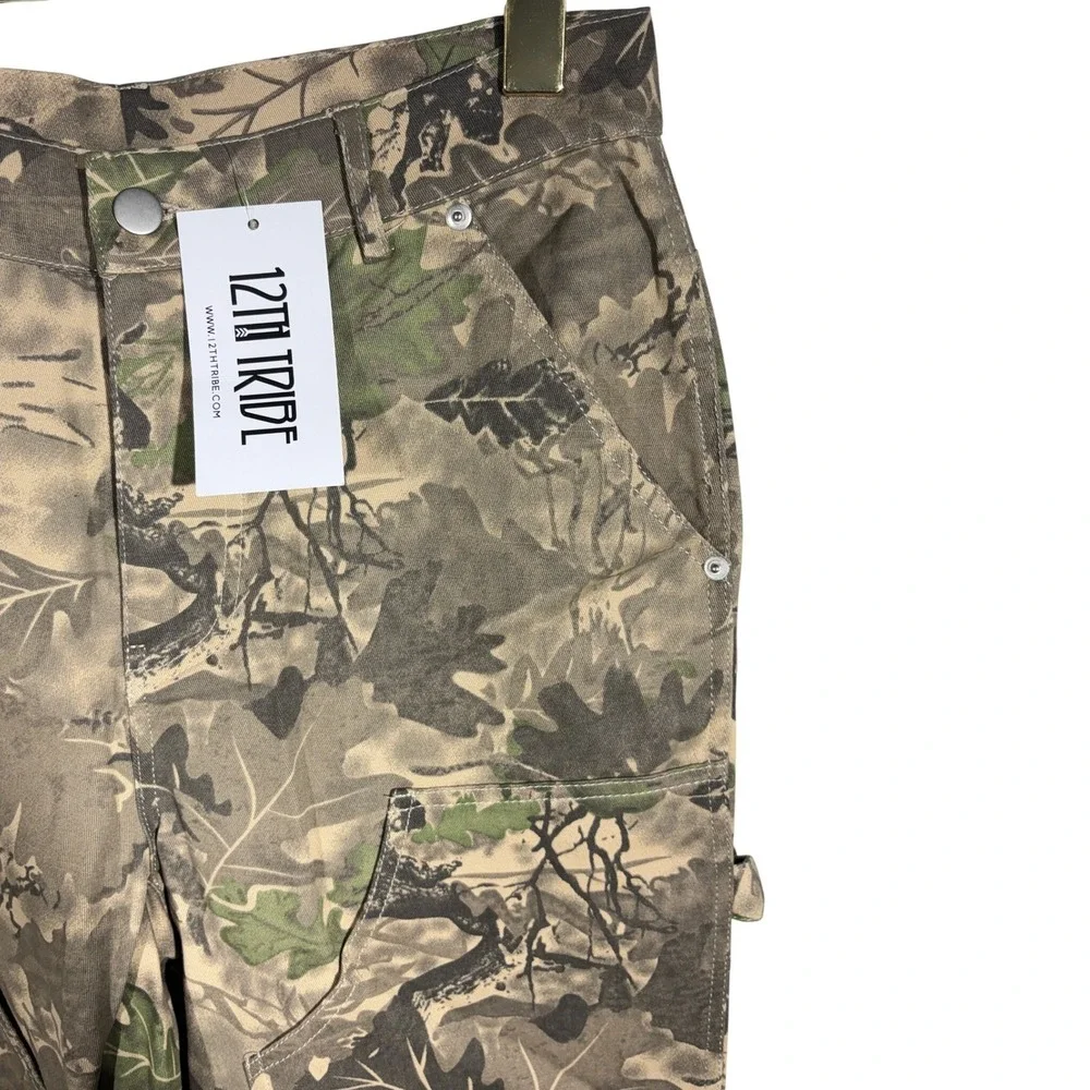 12th Tribe Camo Carpenter Pants Green Brown Forest Camouflage Utility NWT - Picture 4 of 12